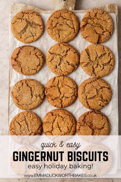 You'll love how quick and easy it is to make Gingernut Biscuits! They snap like classic ginger snap cookies, but with a chewy center. So full of ginger flavor, you'll love making these this holiday season. Christmas Sweets Easy, Ginger Nut Biscuits, Healthy Oatmeal Cookies, Ginger Biscuits, Ginger Nut, Biscuits Easy, Cookie Ball, Buttery Biscuits, Ginger Spice