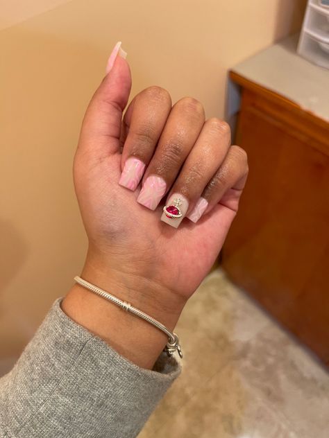 milky white nails, pink design, planet charm, charm, pink, short Nails With Planet Charm, Planet Charm Nails, Nails Pink Design, Short White Nails, Milky White Nails, Charm Nails, Nails Pink, Milky White, Pink Design