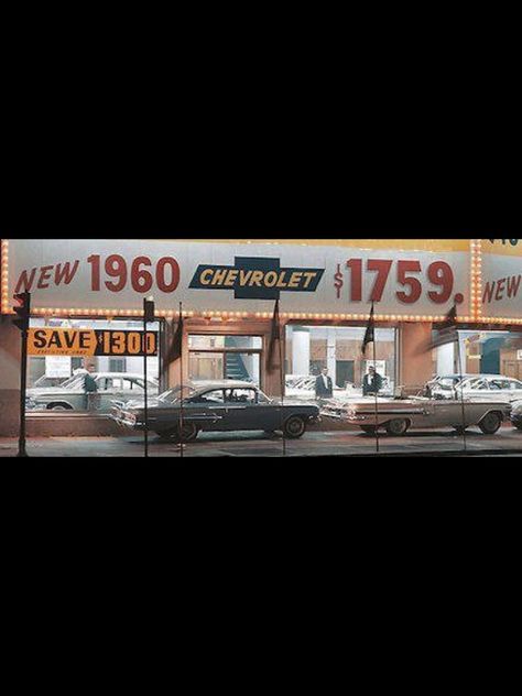 1960 Chevy Dealership - Buy a new Chevy for $1,759 Car Yard, Chevy Dealerships, Used Car Lots, Vintage Chevy, Chevrolet Dealership, New Chevy, Car Dealerships, Old Gas Stations, Car Smell