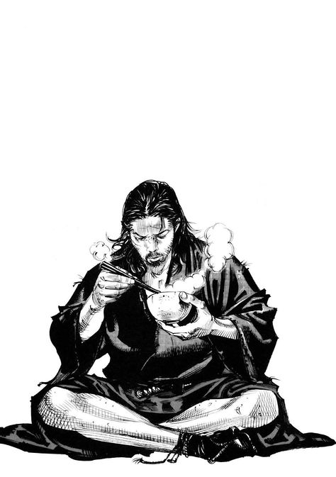 Vagabond Manga Panels, Noodles Wallpaper, Vagabond Wallpaper, Miyamoto Musashi Art, Eating Noodles, Vagabond Manga, Eating Ramen, Samurai Wallpaper, Miyamoto Musashi