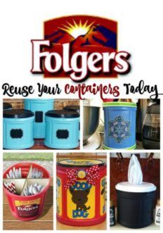 Coffee Container Ideas, Folgers Coffee Container Crafts, Coffee Can Diy Projects, Folgers Coffee Container, Plastic Coffee Cans, Plastic Coffee Containers, Reuse Plastic Containers, Coffee Can Crafts, Plastic Container Crafts