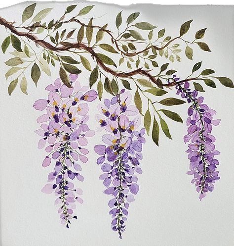 Hanging Flower Painting, Hanging Flowers Painting, Hanging Flowers Drawing, Wisteria Painting, Wisteria Art, Vine Drawing, Pens And Markers, Painting Flowers Tutorial, Flower Drawing Tutorials