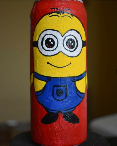 DIY on a pepsi can! #vakreatives #creativetime #craftoholic #creativeart #minions #minionspainting #minionbottle #minionworld #cartoon #painting Pepsi Can, Glass Bottles Art, Drawing Cartoon Characters, Diy Bottle Crafts, Cartoon Painting, Glass Bottle Crafts, Diy Bottle, Bottle Painting, Paint Party