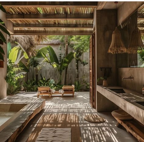 Wabi Sabi House, Bali Style Home, Tropical Interiors, Tropical Interior Design, Wooden House Design, Jungle House, Tropical Interior, Bali House, Tropical Architecture