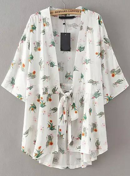 White Tie-waist Floral Loose Kimono 17.67 Kimono Outer, Loose Kimono, Kimono Outerwear, Kimono Blouse, Mode Kimono, Hipster Grunge, Fashion Tops Blouse, Fashion Female, Womens Kimono