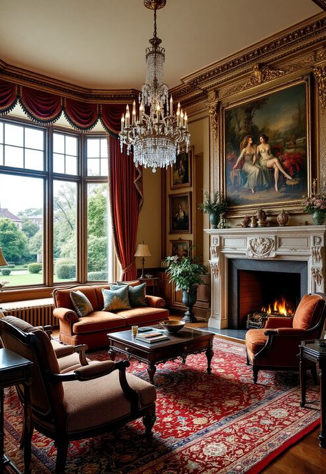 Old Money Living Room Old Money Fireplace, Old Money Mansions Interior, Old Money Home Interior, Old Money Apartment Aesthetic, Old Money Style House, 1990s Living Room, Old Money Home Aesthetic, Old Money Apartment, Historical Homes Interior