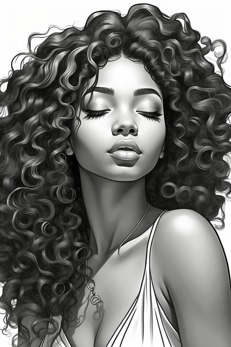 Coloring page Pretty black woman eyes closed 1 Drawing African Hair, Black Woman Eyes, Curly Hair Tattoo, Woman Eyes Closed, Black Woman With Curly Hair, Hair Tattoo Designs, Woman Eyes, Woman With Curly Hair, Grayscale Art