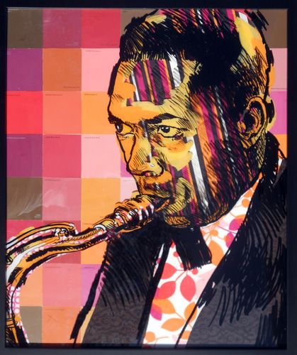 John Coltrane, 2011   I want something by this artist, I just have to find the right piece! Saxophone Art, John Coltrane, Pattern Meaning, It Is Done, Pop Art Style, Jazz Musicians, Original Collage, Blue Painting, Album Covers