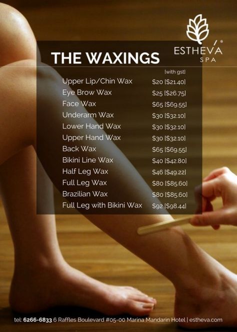 While at ESTHEVA Spa in Singapore you can also get your waxing done by our professional waxing specialists in the privacy and comfort of our luxury day spa in Marina Mandarin Singapore. #waxing #waxingsingapore #facial #facial #spa Waxing Prices List, Wax Spa Ideas, Waxing Price List Ideas, Mobile Waxing Business, Wax Bar Salon Ideas, Waxing Special Ideas, Mobile Waxing Service, Spa Menu Ideas Price List, Wax Price List