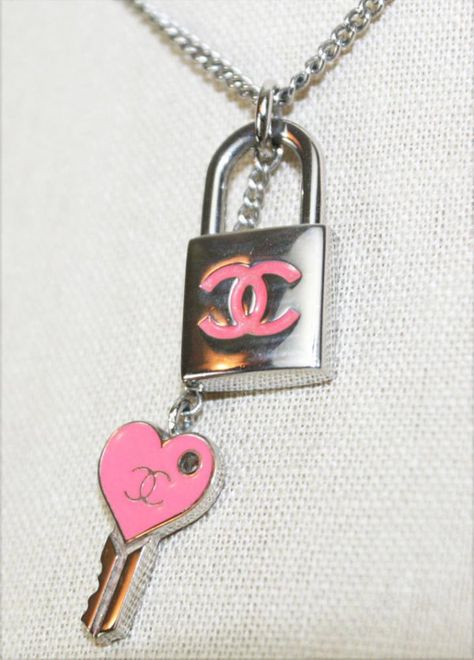 Chanel<3<3 Pink Keys, Baby Chanel, Colored Glasses, Pink Cosmetics, Chanel Necklace, Sale Off, Lock Necklace, Pink Chanel, Pink Bling