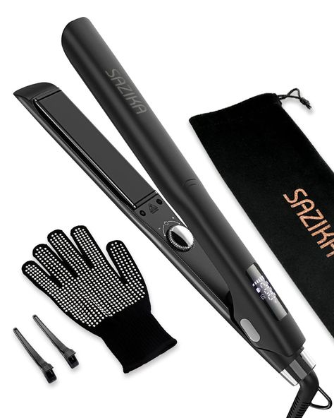 PRICES MAY VARY. 【Sniny,Frizz-free Result】SAZIKA PRECIOUS PLATE professional hair straightener features 100% pure titanium plates to deliver heat fast and evenly, reaches temperature up to 480℉ in a short amount of time, all while adding softness,shine and color protection. Besides,ionic generator emits millions of negative ions to moisten your hair and transform frizzy, dull hair into gorgeous shiny and sleek looking hair. 【Save More Time to Style】The LCD display hair straightener features an e Titanium Straightener, Professional Hair Straightener, Floating Plates, Hair Straighteners Flat Irons, Hair Straightening Iron, Straighten Iron, Hair Iron, Make Up Organiser, Flat Hair