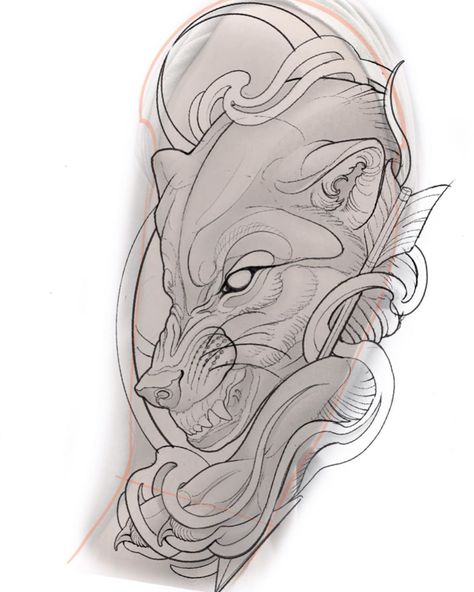 Neotraditional German Shepherd Tattoo, Neotraditional Wolf Tattoo Design, Wolf Neo Traditional Tattoo, Bear Japanese Tattoo, Animal Skulls Tattoo, Neo Trad Animals, Neo Traditional Wolf Tattoo Design, Dog Tattoo Drawing, Neo Trad Wolf