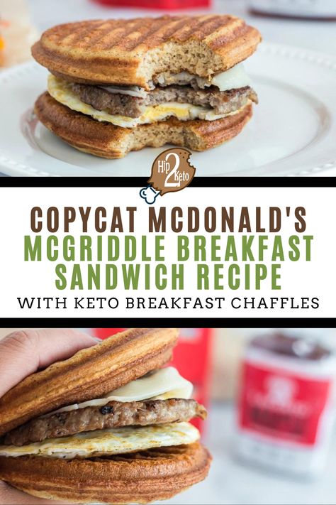 Keto breakfast chaffles are so versatile, with many keto breakfast ideas to come up with. Here is our copycat McDonald's McGriddle recipe made with keto chaffles. Mcgriddle Chaffle Recipe Keto, Pancake Chaffles, Keto Mcgriddle Chaffle, Maple Chaffles, Mcgriddle Chaffle Recipe, Keto Breakfast Chaffles, Hip2keto Recipes, Sausage Mcgriddle, Keto Mcgriddle