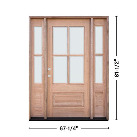 Greatview Doors 68-in x 80-in x 6-9/16-in Wood 3/4 Lite Right-Hand Inswing Mahogany Unfinished Prehung Front Door with Sidelights Solid Core Lowes.com Single Front Door With Sidelights, Classic Entryway, Single Exterior Doors, House Entry Doors, Front Door With Sidelights, Single Front Door, Door With Sidelights, Mahogany Wood Doors, Craftsman Door