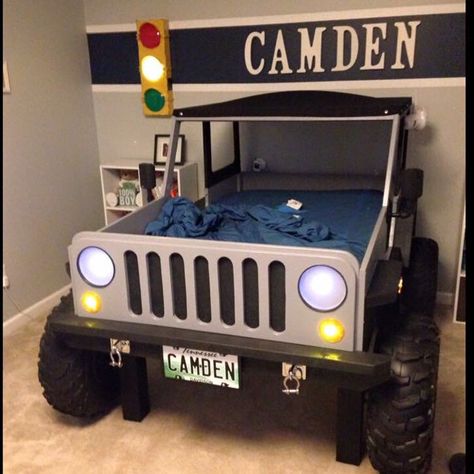 Check out this build from one of my customers!   Make your own today with these instant download plans! Jeep Bed, Minecraft Banner Designs, Cars Room, Murphy Bed Plans, Car Bedroom, Toddler Boys Room, Car Bed, Bed Plans, Boys Bedding