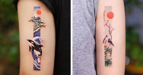 Rectangular Tattoos Reveal Body Art Inspired by Chinese Paintings Square Tattoo, Framed Tattoo, Whale Tattoos, Orca Whale, Delicate Tattoo, Tatuaje A Color, Japanese Tattoo Art, 문신 디자인, Tattoo Design Drawings