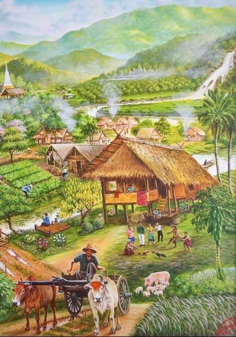 Life In Uk, Village Scene Drawing, Monmouth Coffee, Village Drawing, Childhood Memories Art, Construction Fails, Drawing Scenery, Filipino Art, Portraiture Art