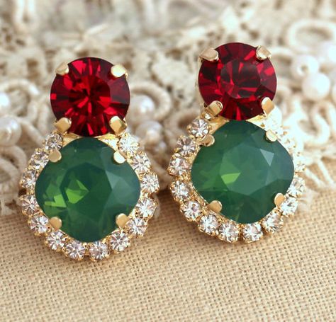 Red Green Christmas Crystal earrings Christmas Gift for by iloniti earrings -  style,  jewelry,  xmas  christmas Elegant Green Holiday Earrings, Luxury Festive Green Earrings, Festive Red Ruby Earrings, Festive Red Gemstone Earrings, Red And Green Earrings, Shabby Chic Modern, Red Green Christmas, Aqua Mint, Modern Accessories