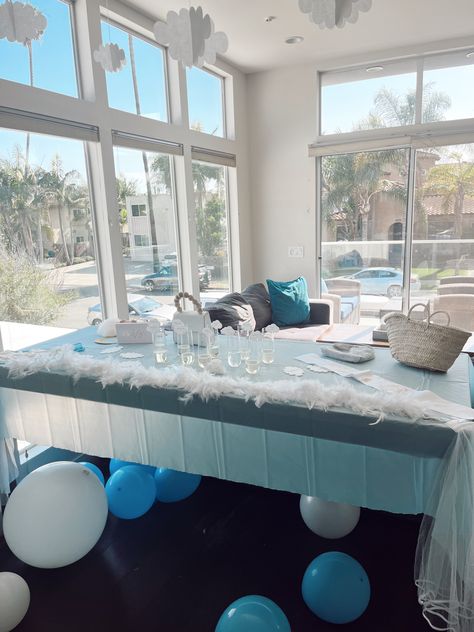 bachelorette party theme, bridal shower theme, cloud 9, bride, decor, girls trip, maid of honor, dreamy, bachelorette decorations, light blue and white, balloons, clouds, champagne, beachy Light Blue Bachelorette Party, Blue Bachelorette Theme, Blue And White Bachelorette Party, Cloud 9 Bachelorette Party, White Bachelorette, Bachelorette Inspo, Bachelorette Games, Bachelorette Decorations, Bachelorette Themes