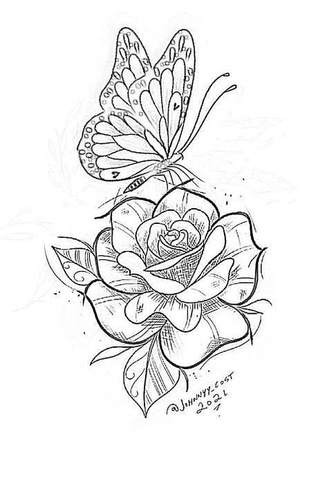 Rose And Butterfly Tattoo Design, Butterfly And Rose Tattoo, Angel Tattoo For Women, Infinity Tattoo With Feather, Rose And Butterfly Tattoo, Butterfly Tattoo Stencil, Drawing Wood, Color Roses, Rose Drawing Tattoo