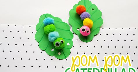 Catipillar Craft Toddler, Caterpillar Pom Pom Craft, Easy Caterpillar Craft, Pom Pom Caterpillar Counting, Button Caterpillar, Playdate Activities, Hungry Caterpillar Craft, Caterpillar Craft, Clean Crafts