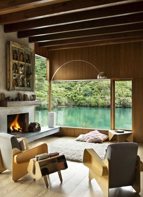 10 Waterfront Properties That Speak Nature's Language Marlborough Sounds, Best Modern House Design, Pool Waterfall, Bay House, Design Del Prodotto, Guest Rooms, Main Bedroom, Pune, In The Woods