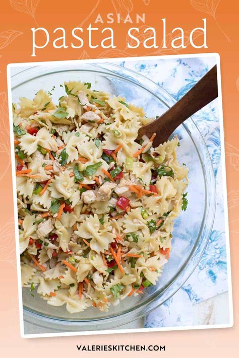 This Asian Pasta Salad has a satisfying crunchy texture and a completely addictive sesame-soy dressing that will have everyone coming back for seconds! Asian Pasta Salad, Asian Pasta Salads, Asian Pasta, Soy Dressing, Summer Pasta Salad Recipes, Creamy Pasta Salads, Thai Peanut, Asian Salad, Cold Salad