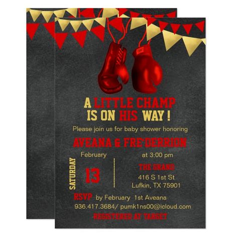 Red Gold Boy Boxe Boxing Baby Shower Invitations | Zazzle.com Maturity Photoshoot, Boxing Birthday, Red Baby Shower, Chalkboard Invitation Template, Matching Stickers, Gift Favors, Boho Baby Shower Invitations, Baby Shower Invitation Cards, Woodland Baby Shower Invitations