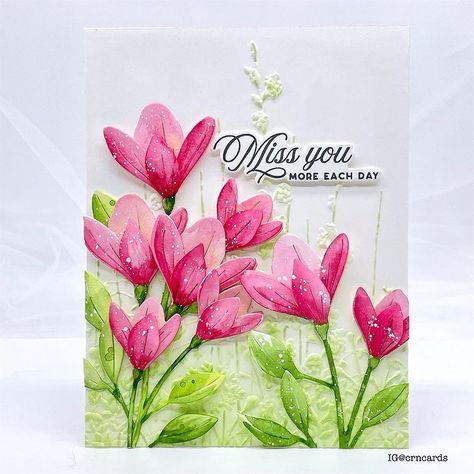 Love the easy dimension in this Layered Perky Flower die set from SSS. I created a summer meadow with the Garden Spires embossing folder as… | Instagram Cards Made With Spellbinder Beautiful Blooms Embossing Folder, Get Well Card Ideas, Paper Flower Crown, Embossing Folder Cards, Birthday Card Making, The Greetery, Floral Creations, Cards With Flowers, Hand Stamped Cards