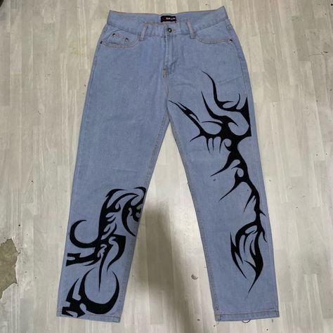 Painting On Jeans Ideas, Painting On Jeans, Painted Pants, Jeans Art, Jeans Ideas, Painted Jeans, Painted Clothes, Paint, Quick Saves