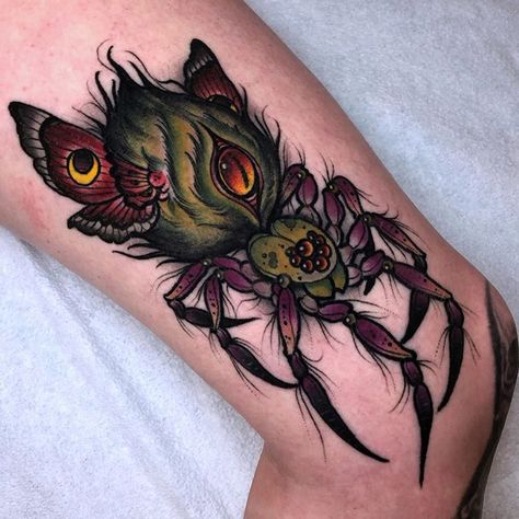 Neo Traditional Spider Tattoo, Neotraditional Spider, Neo Traditional Spider, Boss Monster, Neo Tattoo, Traditional Tattoo Inspiration, Insect Tattoo, Traditional Tattoo Sleeve, Spider Tattoo