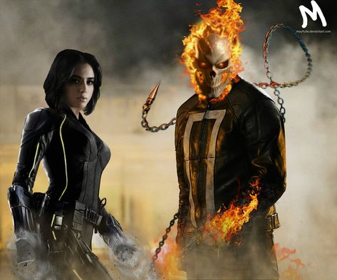 Quake and Ghost Rider by https://www.deviantart.com/mayfuite on @DeviantArt Quake Marvel, Ghost Raider, Spiked Leather Jacket, Ghost Rider Wallpaper, Background Photoshop, Johnny Blaze, Guardian Of The Galaxy, Iron Man Wallpaper, Marvel Agents Of Shield