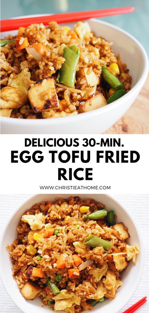 rice, fried rice, egg tofu fried rice, chinese food, chinese recipe Tofu Egg Fried Rice, Egg Stir Fry Fried Rice, Tofu Fried Rice Recipe, Tofu Fried Rice With Egg, Egg And Tofu Recipes, Rice Variations, Fried Rice With Tofu, Firm Tofu Recipes, Tofu Fried Rice