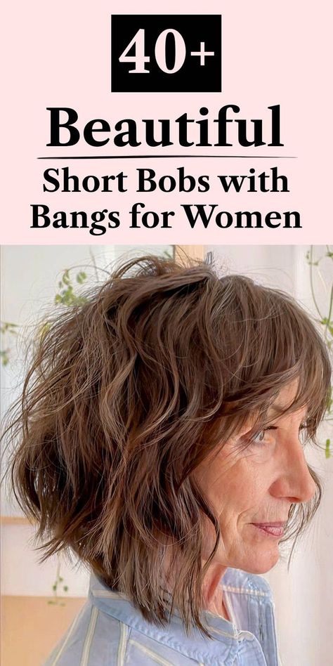 Tousled and messy short bob with fringe for women over 60 Normal Haircut, Messy Short Bob, Short Bob With Fringe, 60 Year Old Hairstyles, Short Bob With Bangs, Bobs With Bangs, Bob With Fringe, Short Bobs With Bangs, 60 Year Old Woman