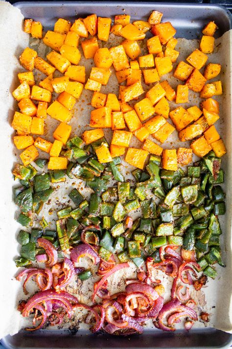 Vegan Butternut Squash Poblano Enchilada Casserole | This Savory Vegan Butternut Squash Dinner, Squash Enchiladas, Butternut Squash Enchiladas, Poblano Recipes, Easy Enchilada Casserole, Vegan Butternut Squash, Easy Enchiladas, Chicken And Butternut Squash, Green Enchilada Sauce