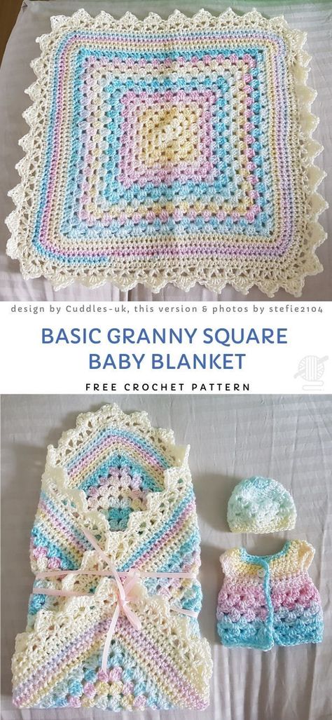 Granny Stripe Baby Blankets. This granny square is very classic - made out of pastel color yarn, it's the perfect gift for a Christening, baby shower, or for your friends. Play with the colors and make your own, unique one.  #freecrochetpattern #granny #blanket Continuous Granny Square Blanket, Crochet Borders For Blankets, Basic Granny Square, Baby Slaapzakken, Granny Blanket, Granny Stripe, Striped Baby Blanket, Crocheted Baby Blanket, Crochet Baby Blanket Free Pattern