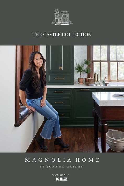 This timeless pantry features two new paint colors from Magnolia Home by Joanna Gaines® Paint. Explore the full room on our blog. Magnolia Paint Colors, Marble Kitchen Counters, Joanna Gaines Paint Colors, Joanna Gaines Paint, Castle Collection, Floor To Ceiling Cabinets, Magnolia Paint, White Marble Kitchen, New Paint Colors