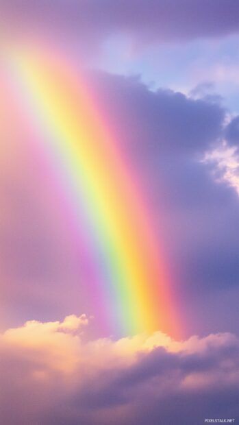 A delicate pastel rainbow stretching across a light, cloudy sky with soft. Real Rainbow Photography, Arc En Ciel Aesthetic, Pastel Rainbow Wallpaper, Pastel Rainbow Aesthetic, Pastel Rainbow Background, Rainbow Wallpapers, Blossom Wallpaper, Cherry Blossom Wallpaper, Art Scrapbook