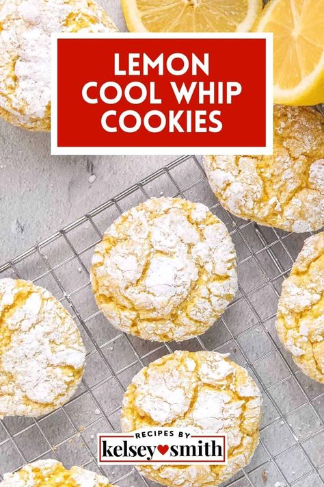 Try these easy lemon cool whip cookies, a soft and chewy cookie, using only four ingredients: cake mix, Cool Whip, powdered sugar, and egg. These delicious cookies are a quick and easy treat to make, perfect for any occasion. The cookies are soft, chewy, and bursting with lemon flavor. With just a few simple ingredients and minimal prep time, you can whip up a batch of these delicious cookies in no time. Perfect for Easter, Mother's Day, or birthdays, especially in the spring and summer months. Lemon Cool Whip, Lemon Cake Cookies, Lemon Cake Mix Cookies, Fruity Cookies, Cool Whip Cookies, Box Lemon Cake, Soft Baked Cookies, Lemon Crinkle Cookies, Silicone Baking Sheet