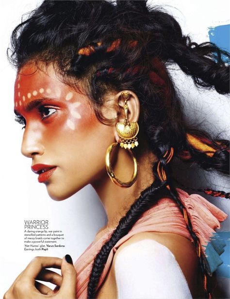 the call of the wild: preeti dhata and ninja singh by suresh natarajan for vogue india march 2012 | visual optimism; fashion editorials, shows, campaigns & more! Make Carnaval, Maria Tash, Robert Mapplethorpe, Editorial Hair, Painted Face, Indian Makeup, Vogue India, Warrior Princess, Fantasy Makeup