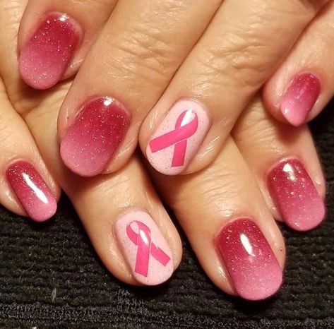 Pink October Nails, Pink Ribbon Nails, Ribbon Nails, Awareness Nails, Painting Nails, Manicure Nail Designs, Hot Pink Nails, Cute Nail Art Designs, Pink Acrylic