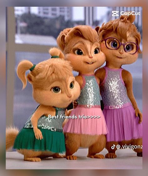 Best Friend Trio Cartoon, Trio Cartoon Characters Disney, Trio Friends Cartoon Aesthetic, Bff Trio Cartoon, 3 Cartoon Best Friends Disney, Chipmunks Movie, Besties Pictures, Trio Costumes, The Chipettes