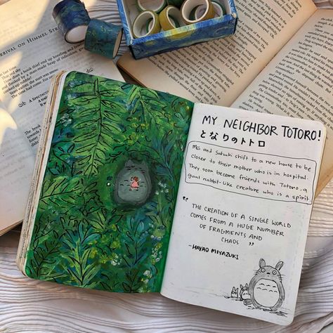 My Neighbor Totoro Journal, Studio Ghibli Journal, Ghibli Journal, Studio Ghibli Movie List, Sketchbook Spread, Coquette Wallpaper, Media Journal, Kawaii Diy, Ni Idea