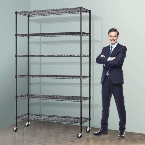 Storage Metal Shelf Wire Shelving Unit with Wheels 82"x48"x18" Sturdy Steel Heavy Duty 6 Tier Layer Rack with Casters for Restaurant Garage Pantry Kitchen Garage Rack Black Garage Pantry, Garage Racking, Steel Shelving Unit, Metal Storage Shelves, Metal Storage Racks, Pantry Kitchen, Wire Shelving Units, Metal Shelving Units, Pantry Shelving