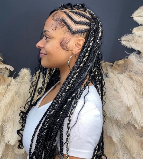 Free-Spirited Cornrows and Tribal Braids Braids With White Highlights, Gray And White Hair, White Hair Extensions, Colored Box Braids, Braided Pony, Individual Braids, Tight Braids, Colored Braids, Hair Adviser