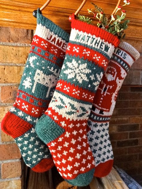 Knitted Personalized Christmas Stockings via Etsy.                                                                                                                                                                                 More Knitted Christmas Stocking Patterns, Vintage Christmas Stockings, Christmas Stockings Diy, Mini Stockings, Fair Isles, Christmas Stocking Pattern, Knit Stockings, Stocking Pattern, Xmas Stockings