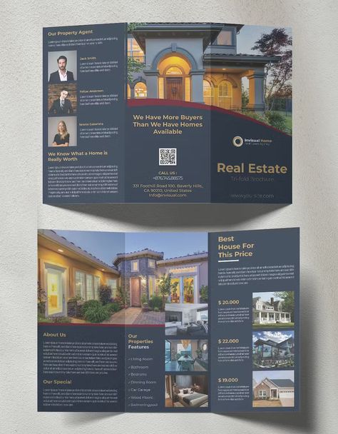 Real Estate Trifold Brochure Template AI, EPS, PSD Real Estate Trifold Brochure Design, Real Estate Trifold Brochure, Three Fold Brochure Design, Real Estate Brochure Design Layout, Real Estate Brochure Design, House Brochure, Brochure Design Samples, Tri Fold Brochure Design, Luxury Real Estate Brochure