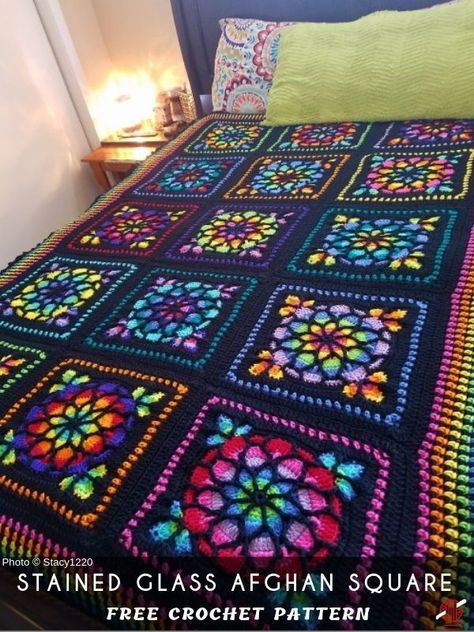 Stained Glass Afghan, Stained Glass Square, Motifs Granny Square, Granny Square Haken, Hantverk Diy, Bantal Sofa, Popular Crochet, Confection Au Crochet, Yarn Craft