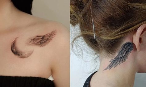 Wings Tattoo Back, Dragonfly Tattoo Ideas, Mysterious Tattoo, Small Hummingbird Tattoo, Wing Tattoos On Back, Tattoo Ankle, Hunter Tattoo, Bright Tattoos, Web Tattoo