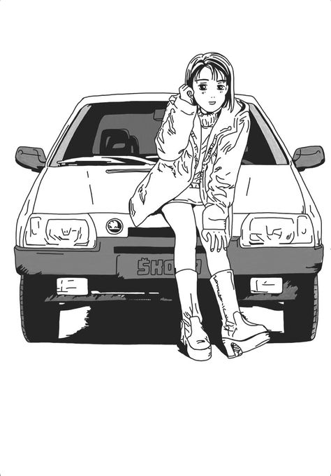 Initial D Car, Japan Graphic Design, Car Poses, Best Jdm Cars, Initial D, Black White Art, Manga Pages, Anatomy Reference, Manga Covers